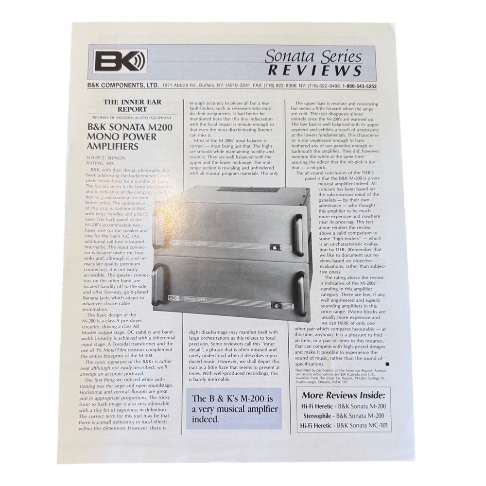 Vintage B&K Components Sonata Series M200 MC-101 Review  Stereophile